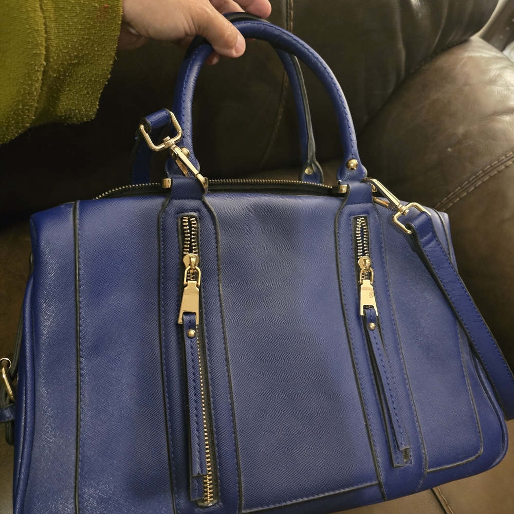 JustFab Royal Blue Satchel with Gold Accents